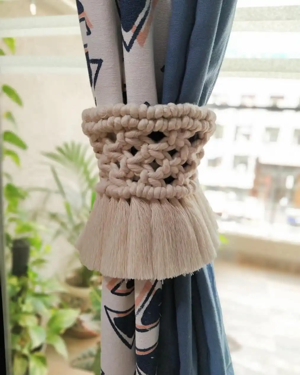 Macrame curtain tiebacks