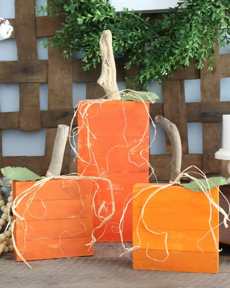 Scrap Wood Pumpkins With Driftwood Stems