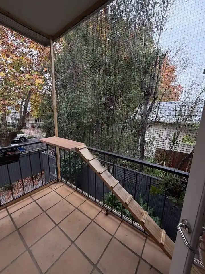 15 Small Balcony Ideas For Pet Owners 5 4. Build a Full DIY Catio Enclosure With a Cleated Ramp