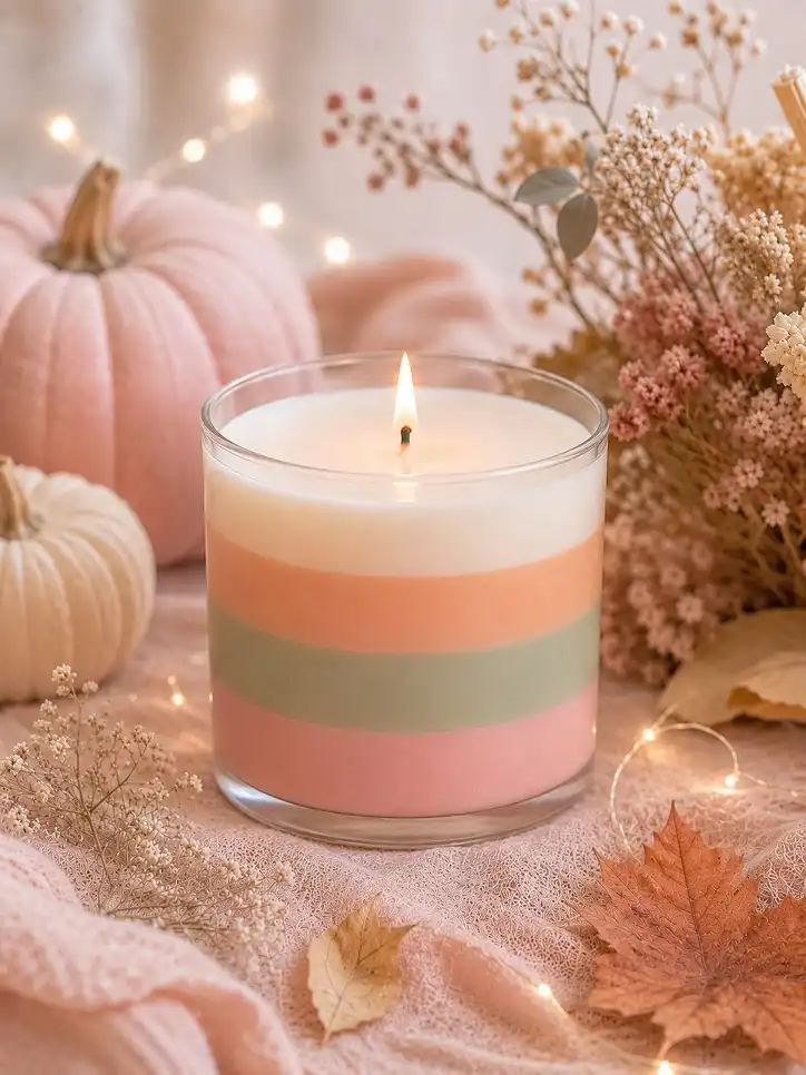Striped Layer Candle in a Soft Fall Palette