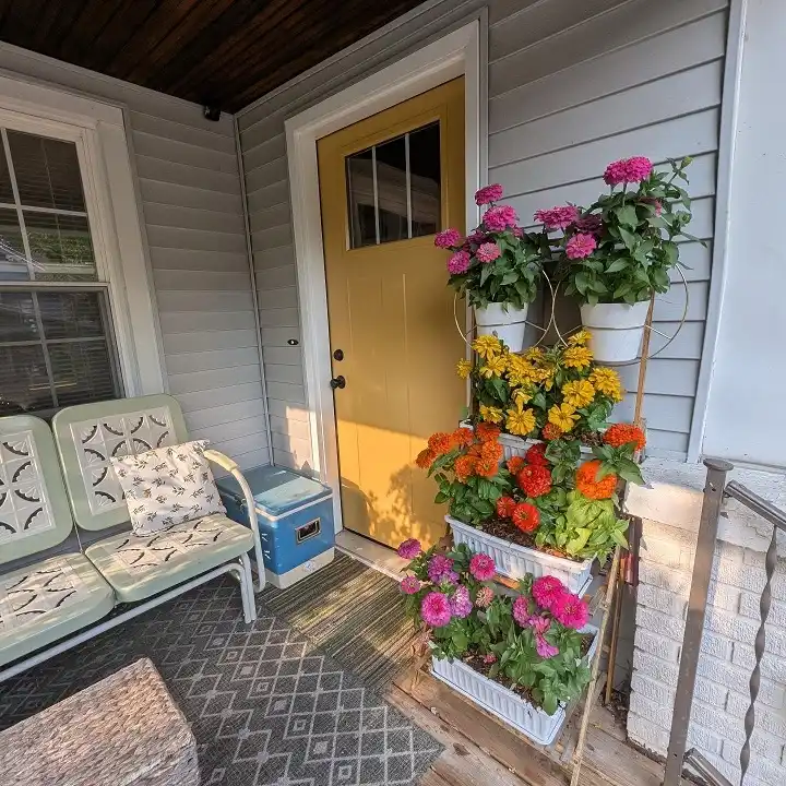 colorful porch planters