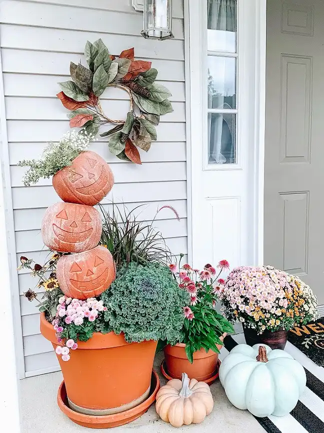 Stacked Jack o Lantern Planter for the Front Porch
