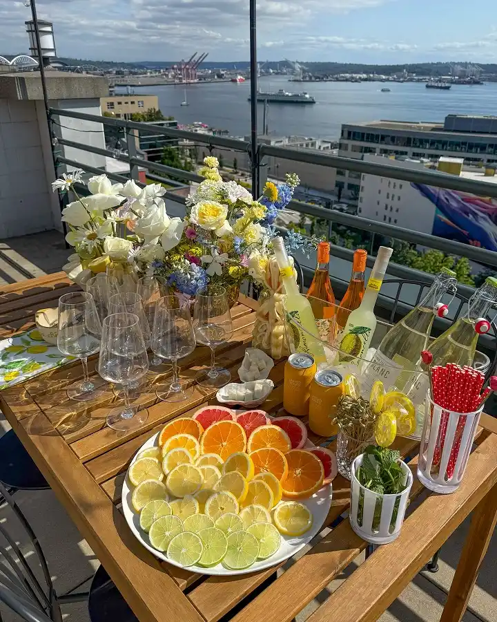 15 Summer Small Balcony Entertaining Ideas 4 Build a Self-Serve Citrus and Bubbles Bar