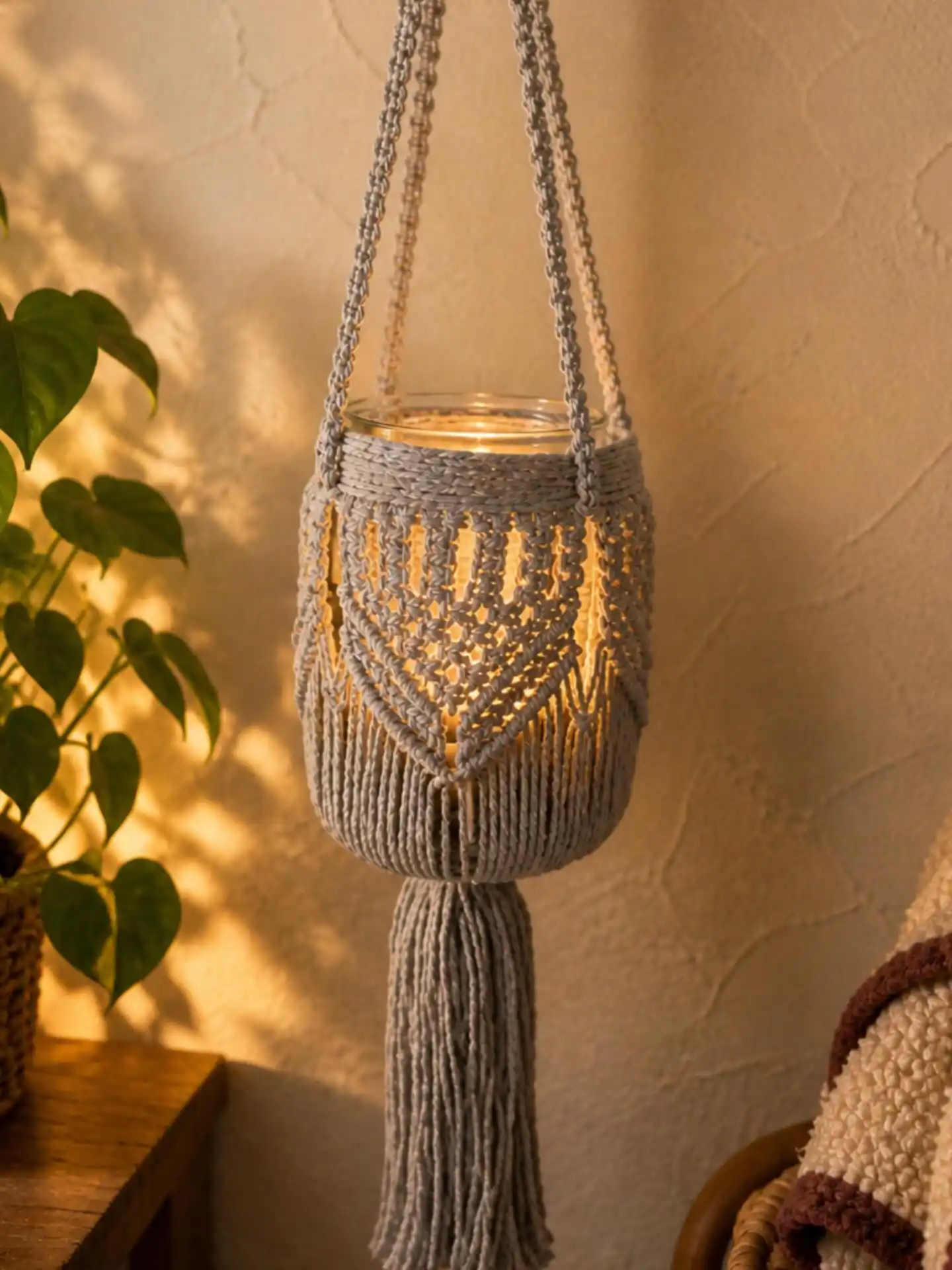 hanging macrame candle holder