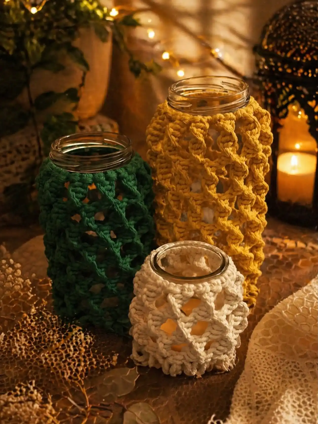 macrame candle decor