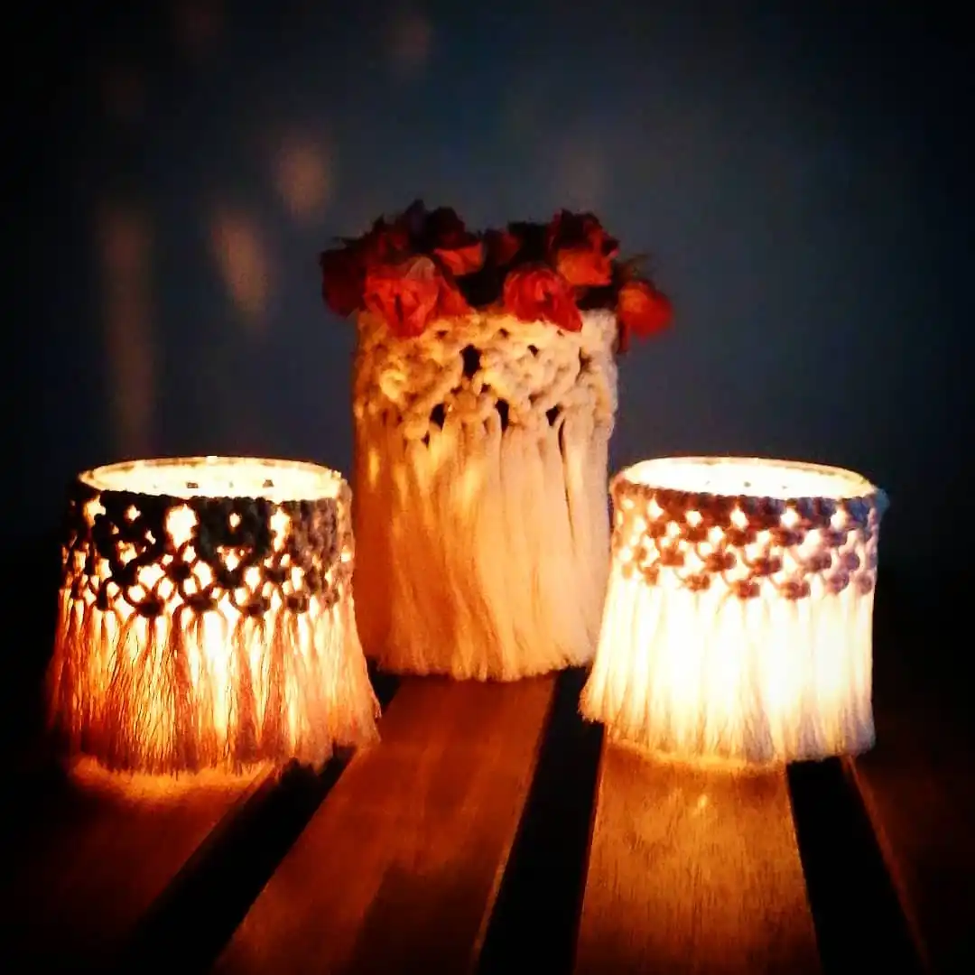 macrame candle decoration