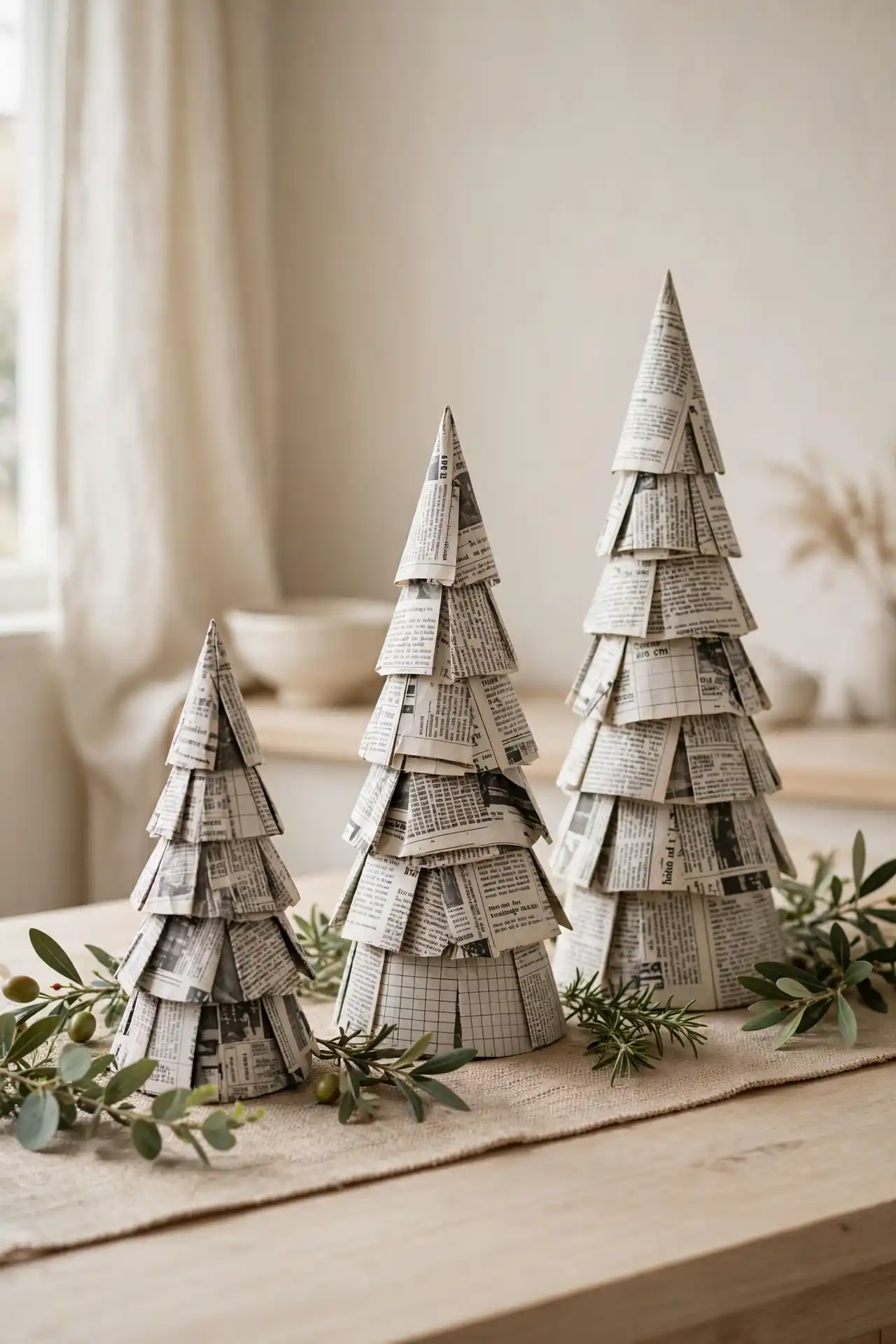 16 Newspaper Craft Ideas That Cost You Nothing 13 newsprint_cone_trees