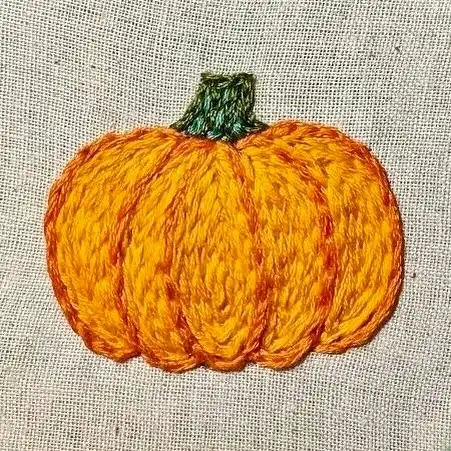 Hand Embroidered Pumpkin on Natural Linen