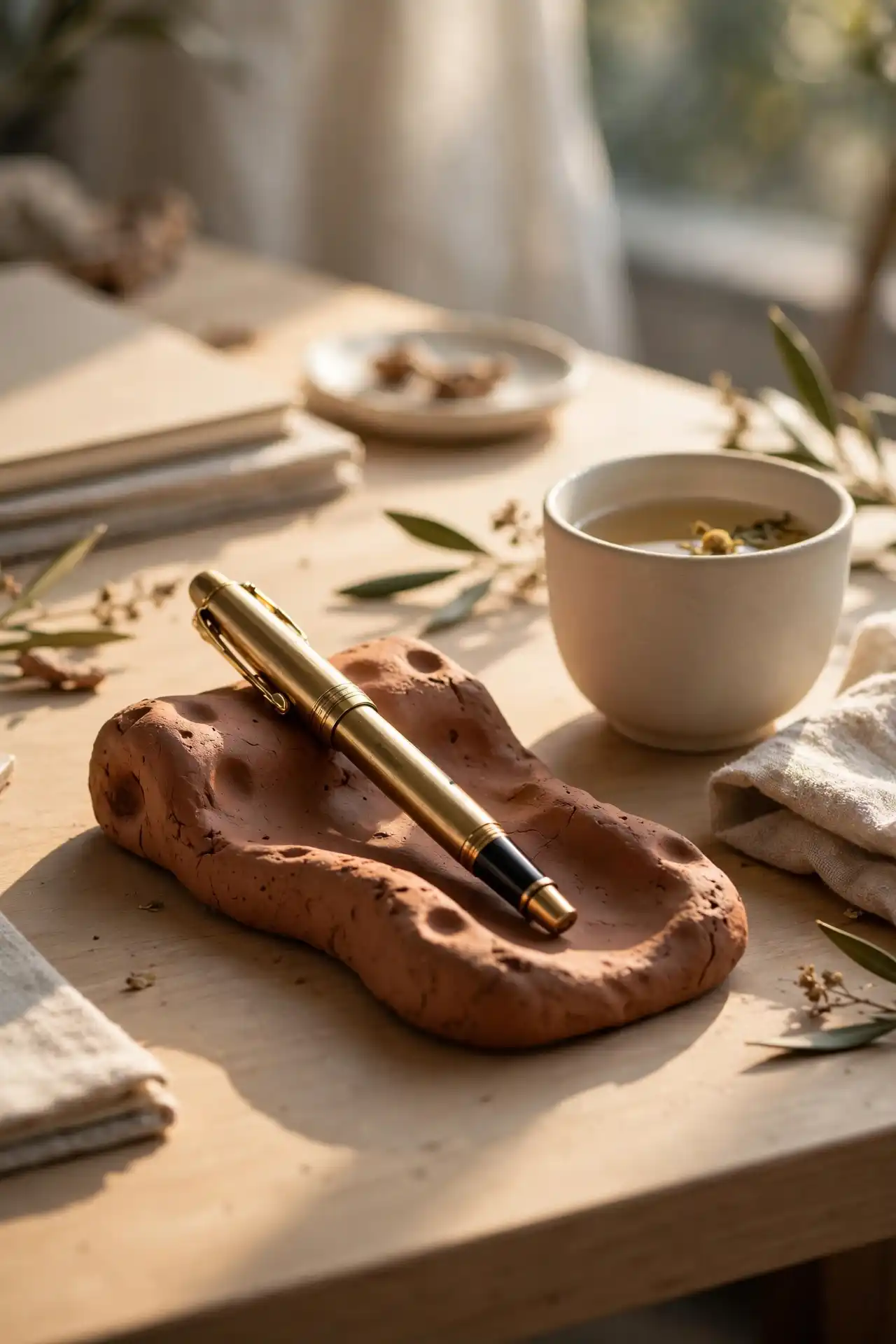terracotta pen rest brass fountain pen
