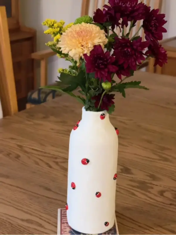 Ladybug Dotted Vase for a Garden Table