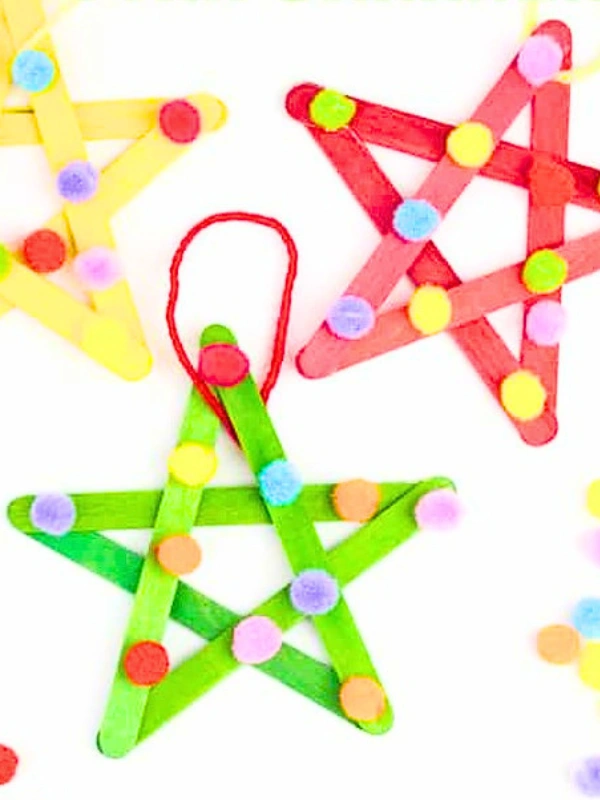 Craft Stick Stars With Pom Pom Dots