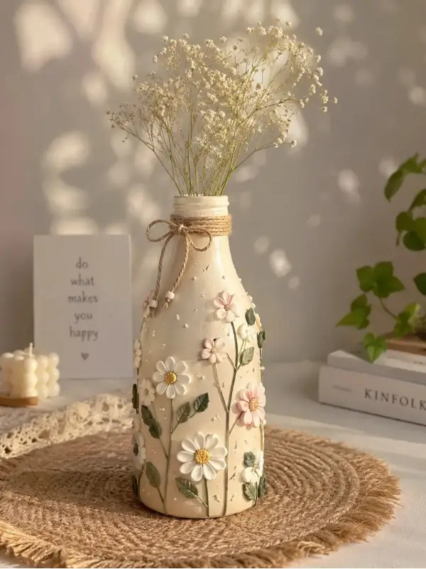 Twine Wrapped Daisy Bottle for a Cottage Corner