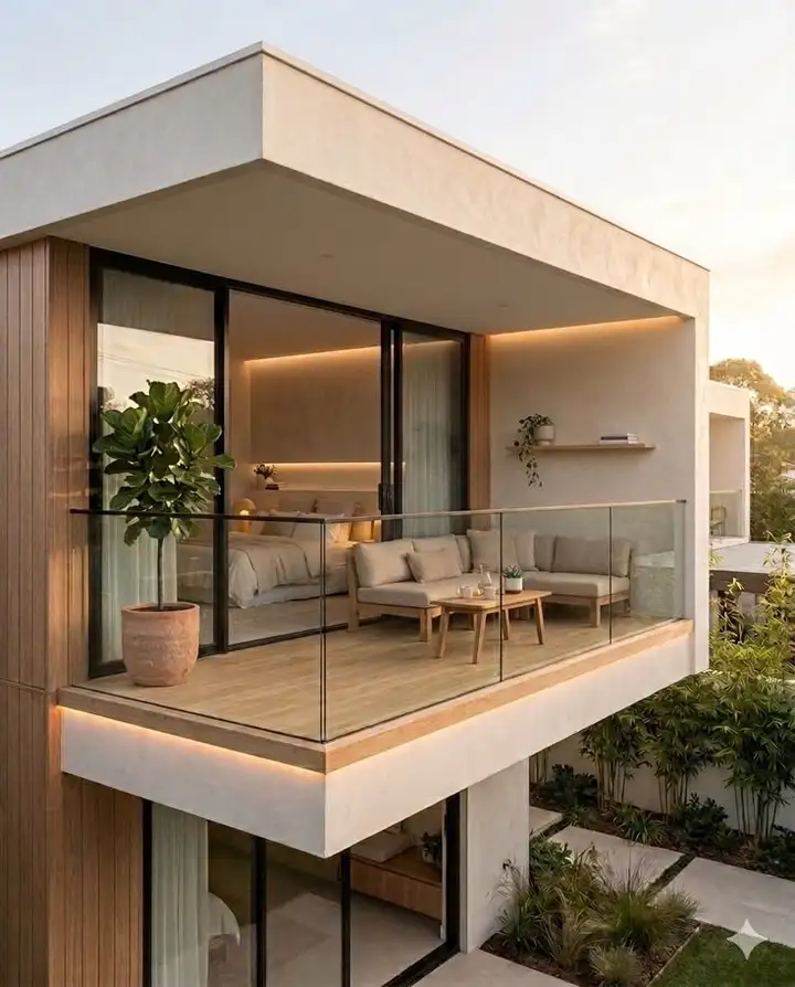 19 Masculine Small Balcony Aesthetic Ideas 8 Trade the Solid Railing for Glass and Light the Deck From Below