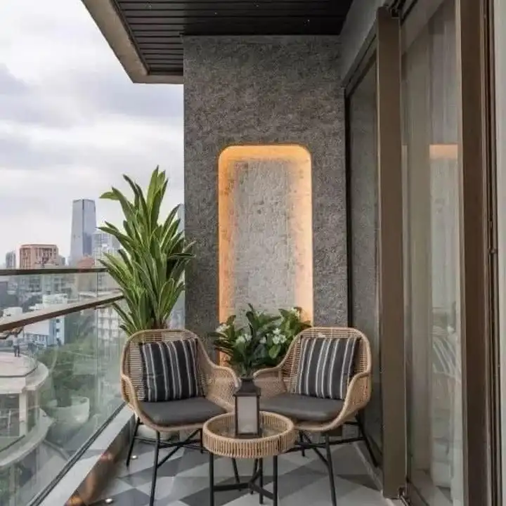 19 Masculine Small Balcony Aesthetic Ideas 14 Cut a Lit Niche Into the Wall and Point Two Chairs at It