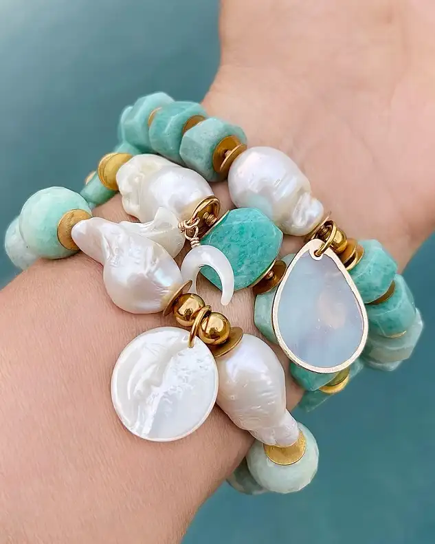 Stacked Gemstone and Pearl Bracelets