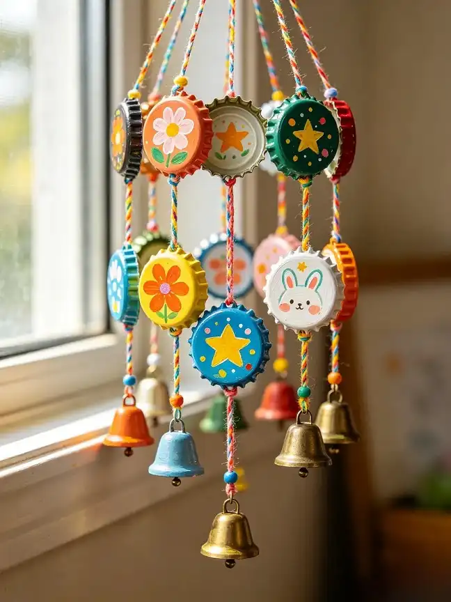 Painted Bottle Cap Wind Chime