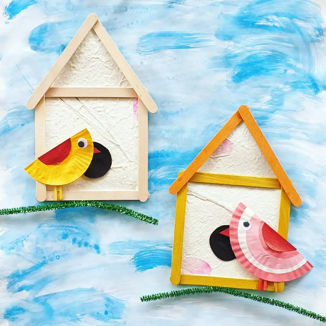 Popsicle Stick Birdhouse Art