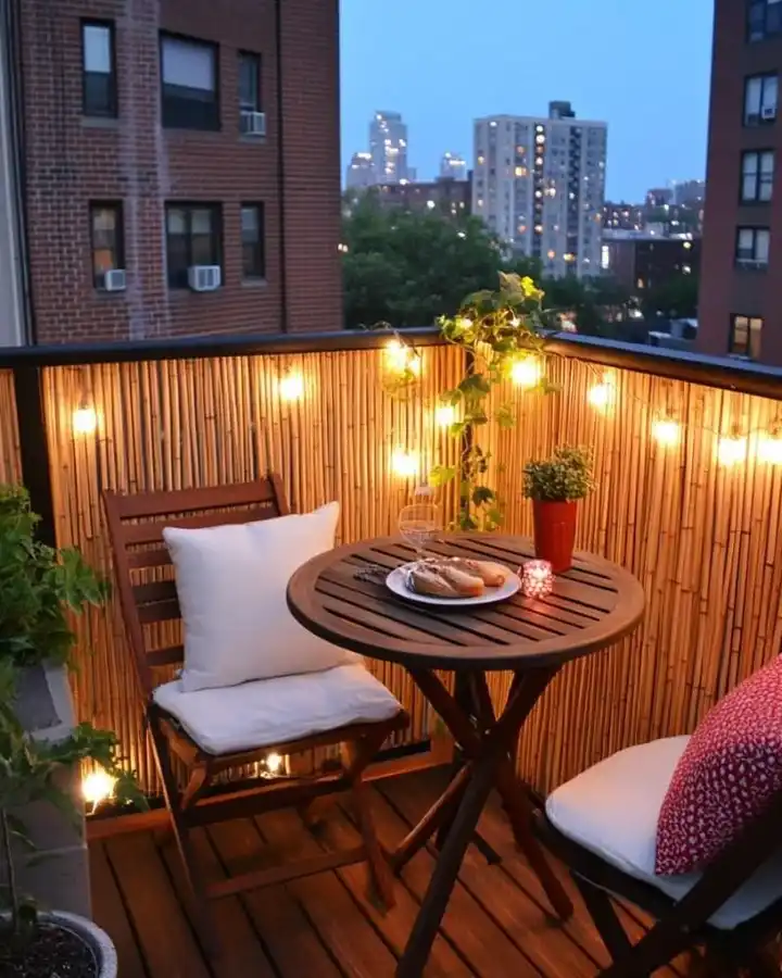 Round Slatted Bistro Table with a Bamboo Screen